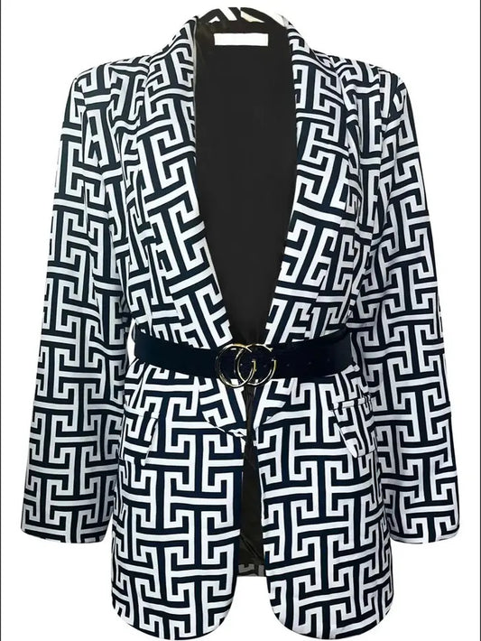 Black and White Geometric Blazer